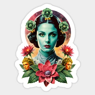 Alien Flowers Retro Fururistic Flower Girl Sticker